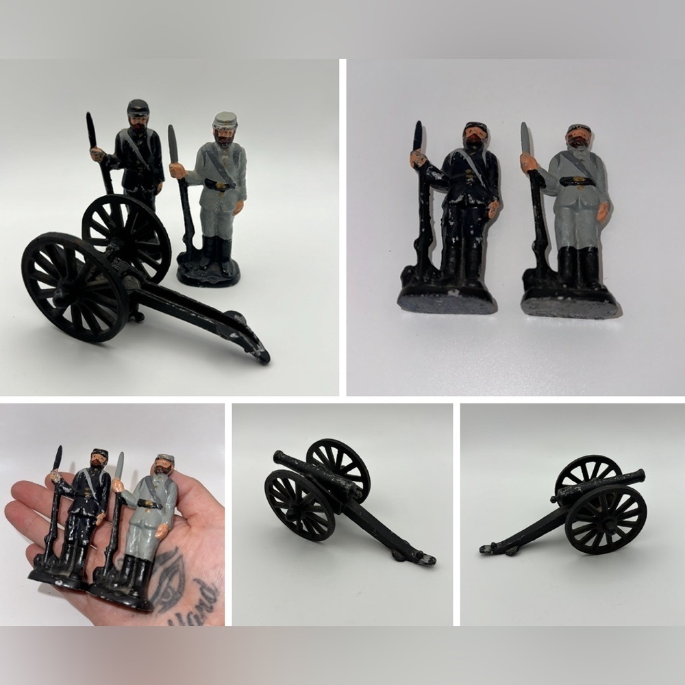 Antique Cast Iron Civil War Soldiers and Canon Confederate Soldier Statue